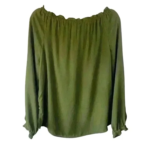 NWT Women's Notations Green Long Sleeve Ruffle Tie Front Blouse Size Large - Picture 2 of 15
